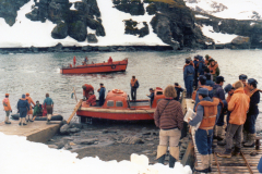 Grounded launch from ARA San Martin at end of Signy jetty 1976 - G Picken