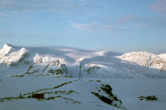 10 October 1963 1/125 f5.6 Coronation & anemometer tower from back slope - sunset (definitive view of Coronation skyline from Wave Peak to Nivea)